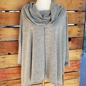 Gray cowl neck top with 3/4 sleeves